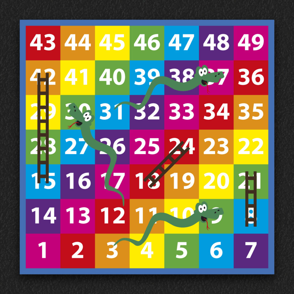 Thermoplastic snakes and ladders playground markings at a UK school