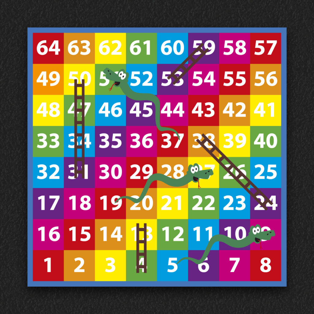 Thermoplastic snakes and ladders playground markings at a UK school