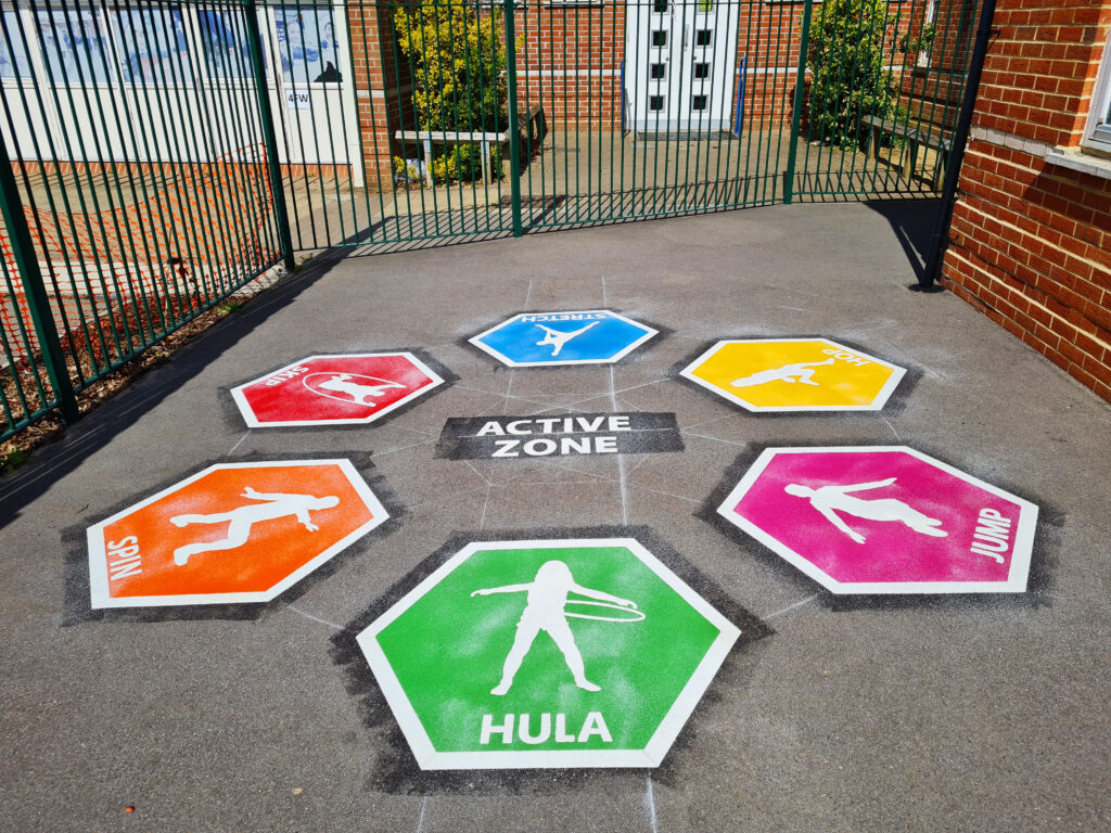 Thermoplastic number and maths playground markings at a UK school