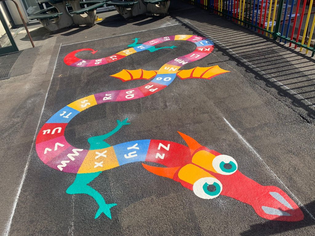 Thermoplastic number and maths playground markings at a UK school