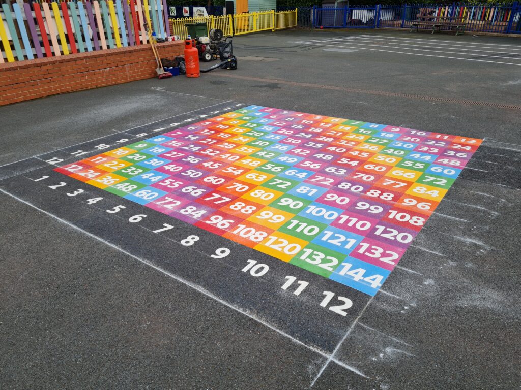 Thermoplastic number and maths playground markings at a UK school