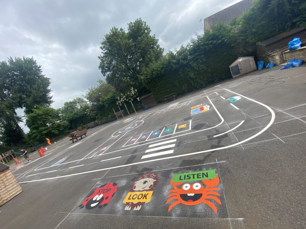 Thermoplastic roadways and road safety playground markings at a UK school