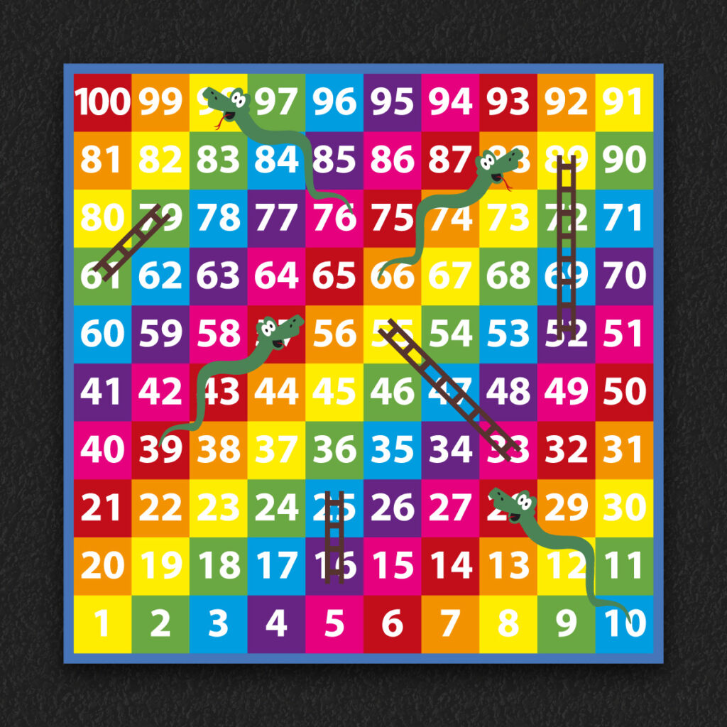Thermoplastic snakes and ladders playground markings at a UK school