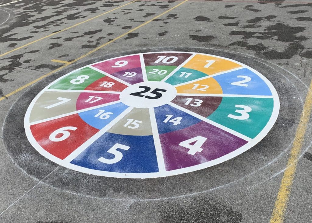 Thermoplastic target games playground markings at a UK school