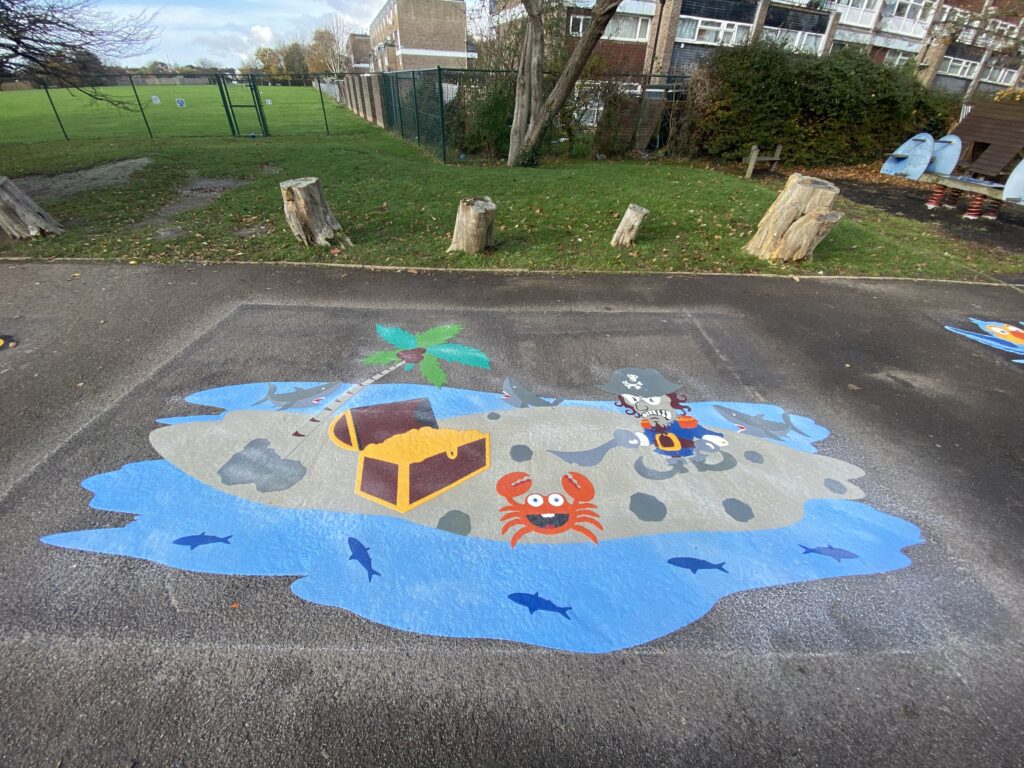 Thermoplastic themed and animals playground markings at a UK school