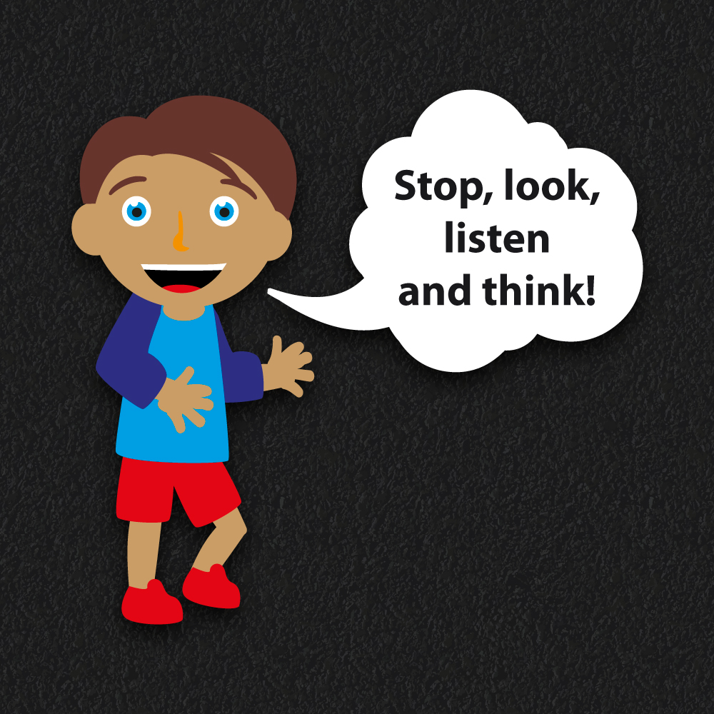 Stop Look Listen Think thermoplastic playground marking